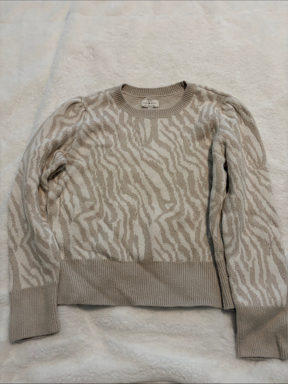 Lucky Neutral Zebra-Print Crewneck Sweater